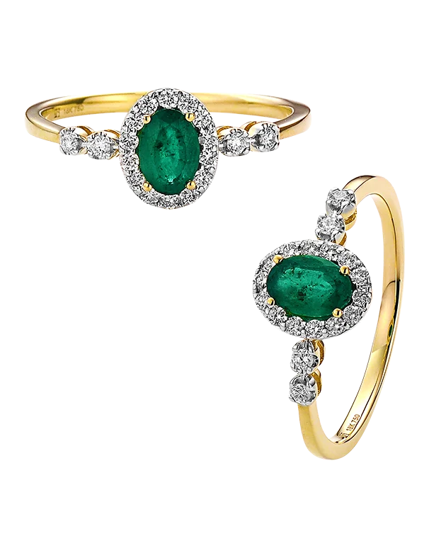 Emerald Ring - 10ct Yellow Gold Emerald & Diamond Cluster Ring - 784586