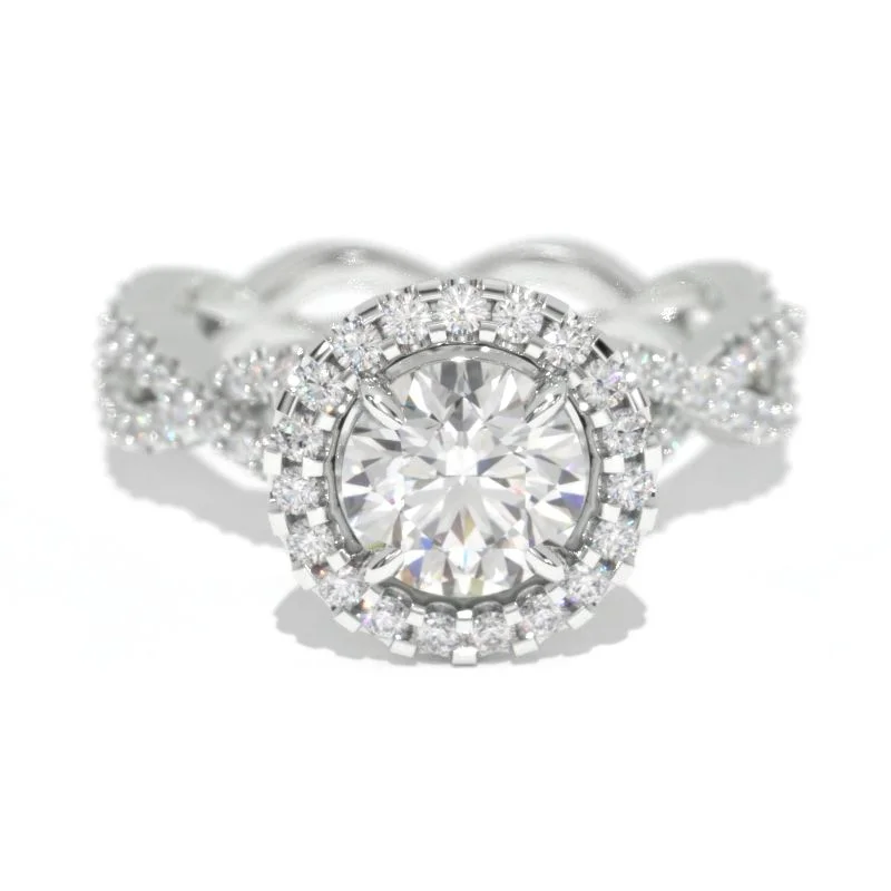 1.0 Carat Moissanite Halo Twisted Engagement Ring