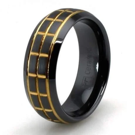 Black Ceramic Golden Groove Ring-8mm