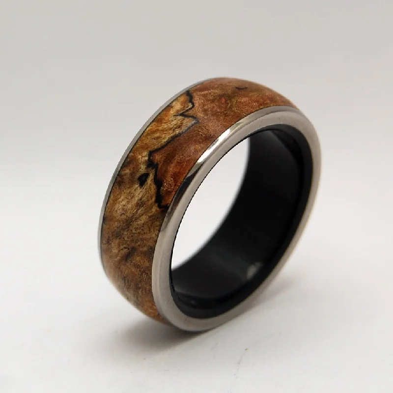 Victory Ensured | Men's Spalted Maple Wood, Black Onyx Stone & Titanium Wedding Ring