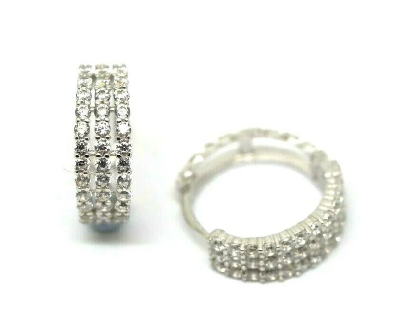 Genuine Delicate 9ct White Gold 3 Rows CZ Huggies Earrings