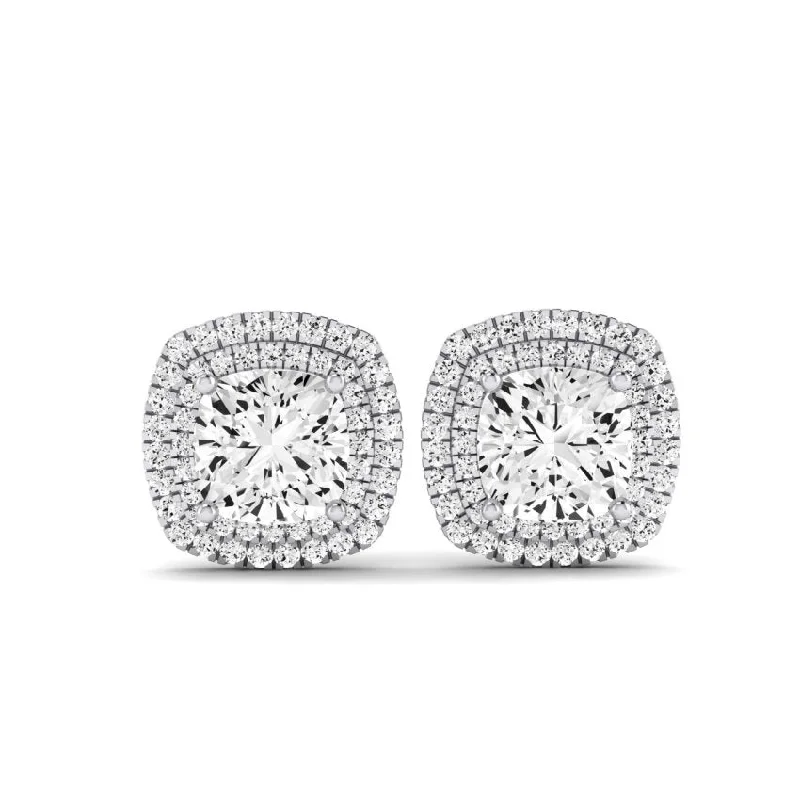 Cerise Cushion Cut Diamond Halo Stud Earrings