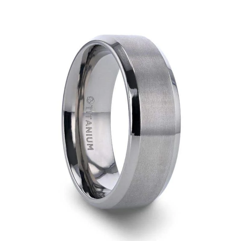 Thorsten SHIRE Titanium Brushed Center Flat Ring with Polished Beveled Edges - 6mm & 8mm