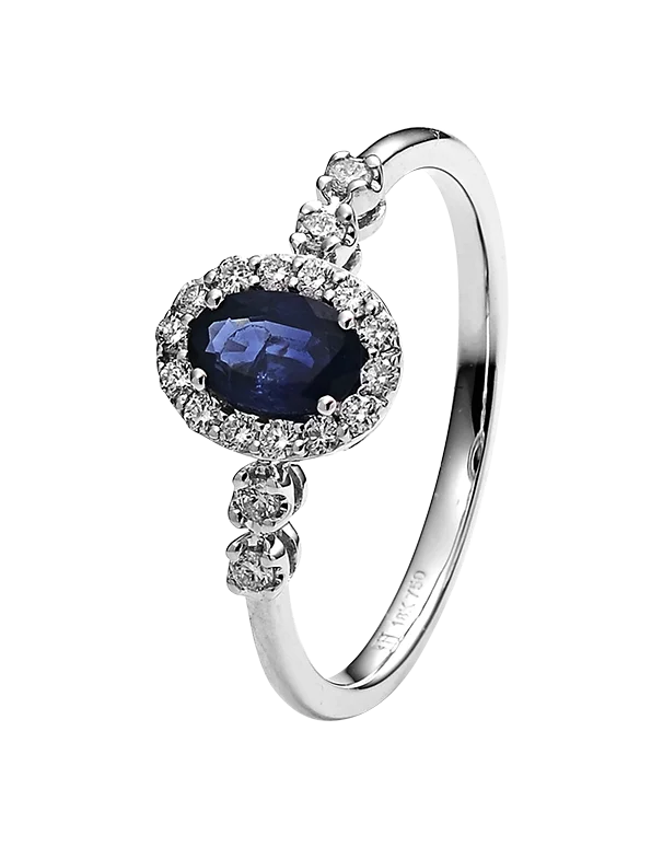 Sapphire Ring - 10ct White Gold Sapphire & Diamond Cluster Ring - 784581