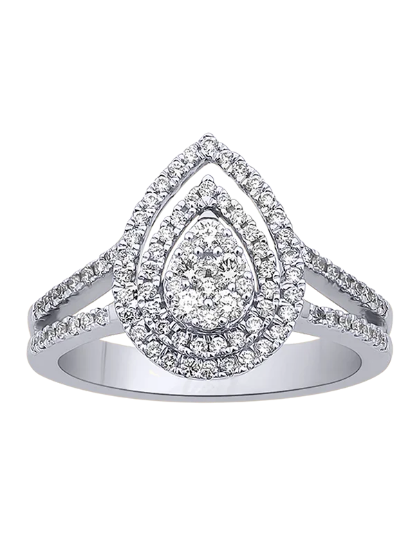 Diamond Ring - 10ct White Gold Diamond Set Pear Shape Dress Ring - 784074