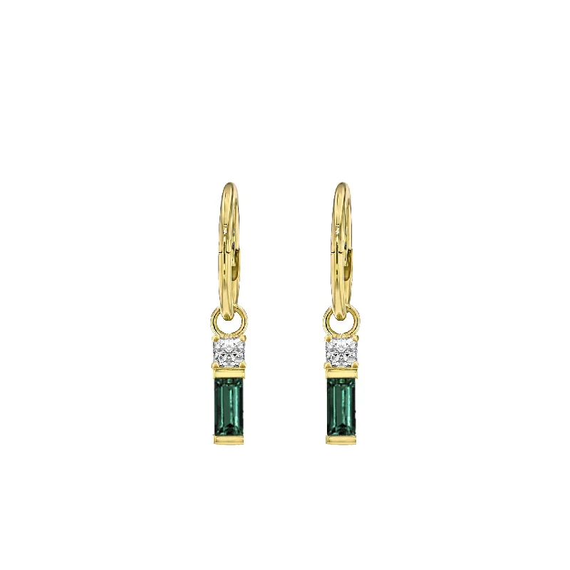 Emerald Baguette and Diamond Sleeper Earrings