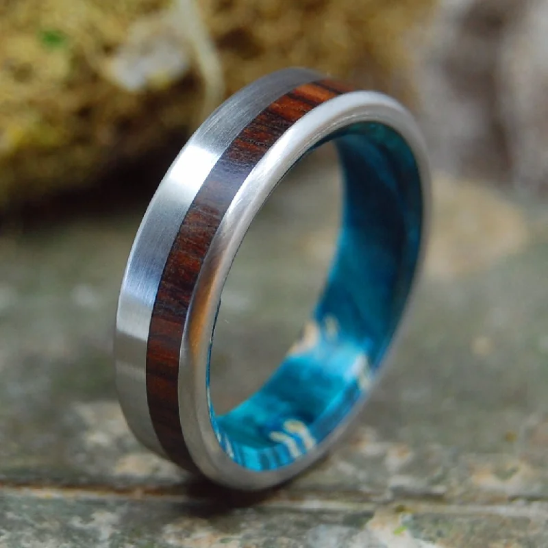 Private Universe | Men's Blue Box Elder Wood, Cocobolo Wood & Titanium Wedding Ring