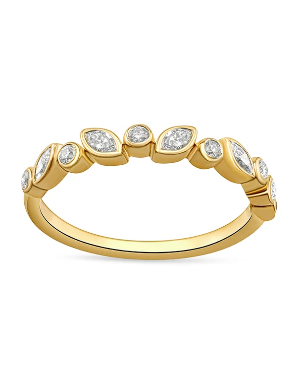 10ct Yellow Gold Marquise & Round Brilliant Cut Diamond Band - 787981