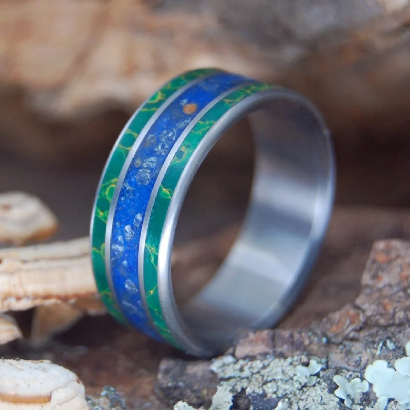 Herring Cove Blue | Men's Blue Beach Sand, Egyptian Jade & Titanium Wedding Ring