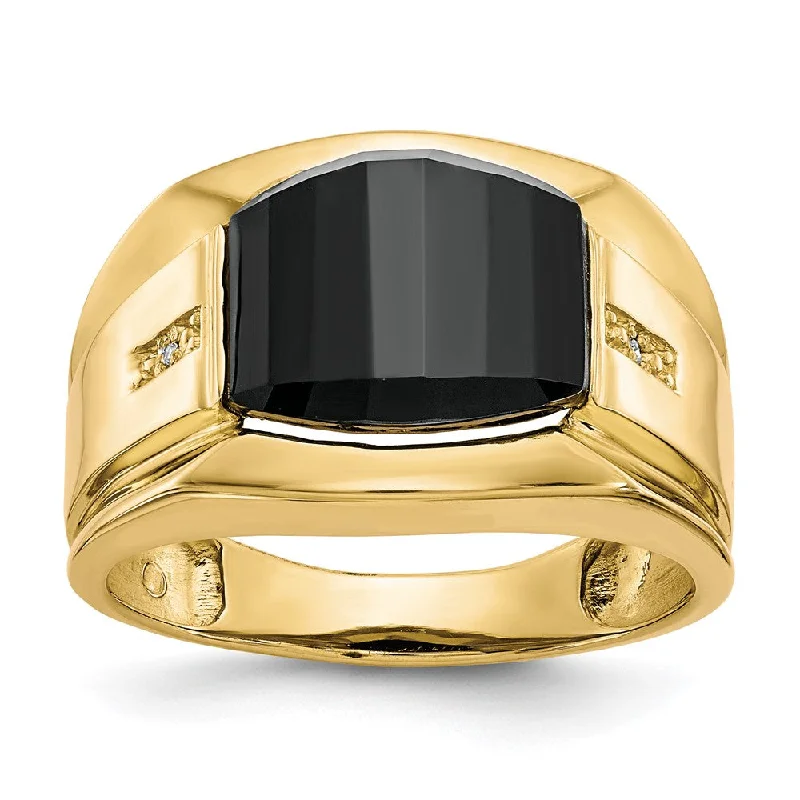 10k Yellow Gold Men's Diamond and Black Onyx Ring