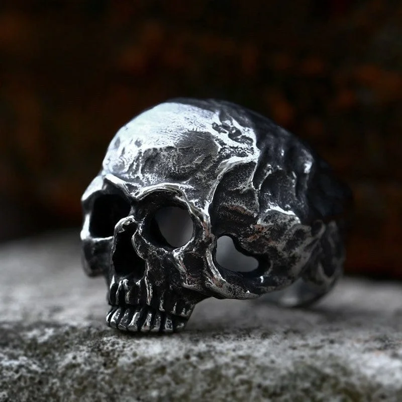 Men's Punk Distressed Skull Ring