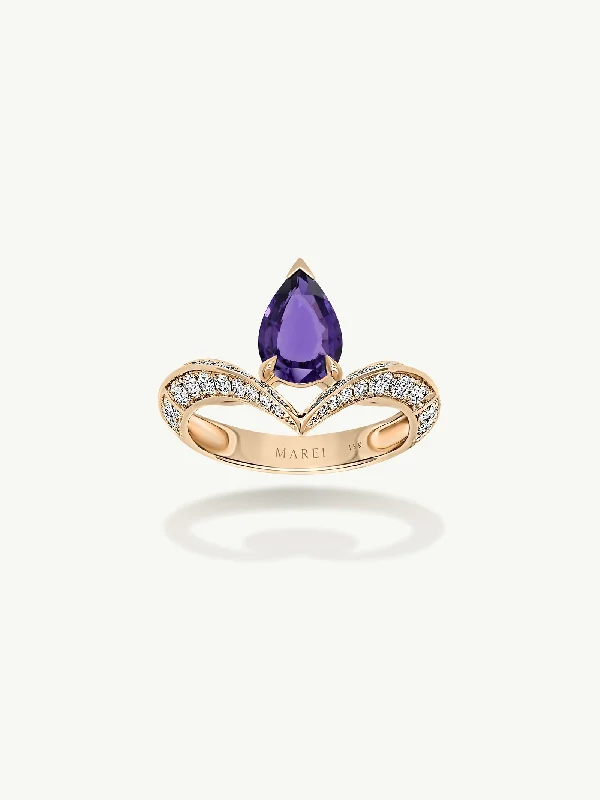 Dorian Floating Teardrop-Shaped Ultra Violet Purple Sapphire Engagement Ring In 18K Yellow Gold