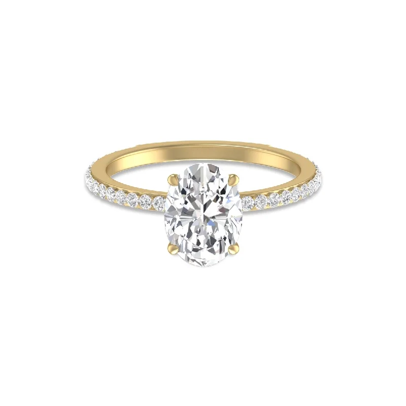 Marquee 14K Yellow Gold Hidden Halo Cleo Ring with IGI Certified 2.50 Carat Center Oval Shape Lab-Grown Diamond