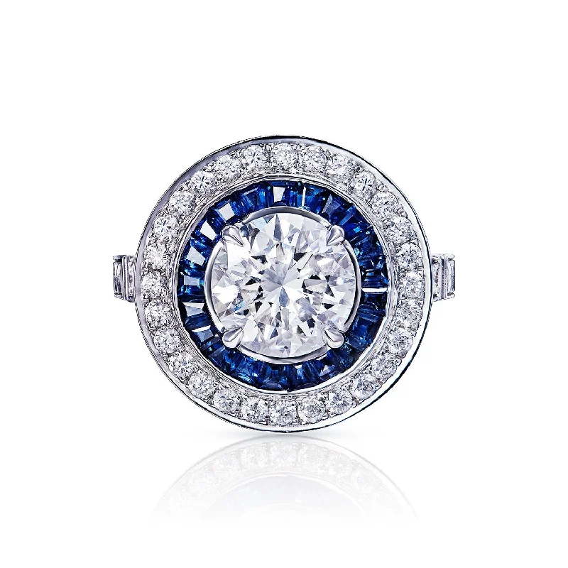 Andrea Vintage Style Round 4 Carat Round Brilliant Earth Mined Diamond Engagement Ring in 18kt White Gold. Halo