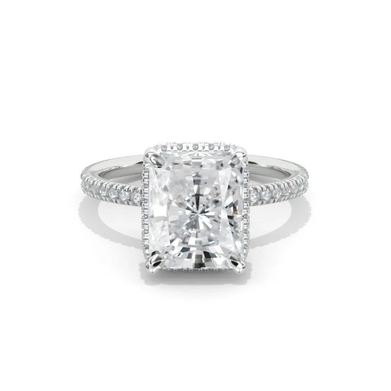 4 Carat Giliarto Radiant Cut Moissanite Double Hidden Halo Engagement Ring