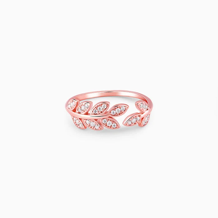 Rose Gold Zircon Leaf Ring