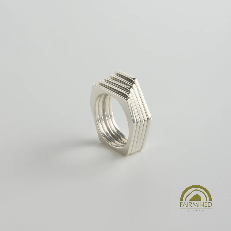 Minrl | Random Polygons Square Five Hexagons Silver Rings