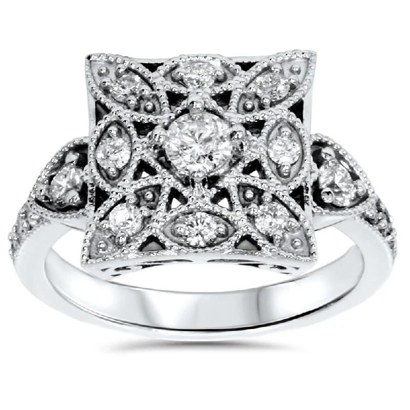 10k White Gold 1/ 2ct TDW Diamond Vintage Square Ring