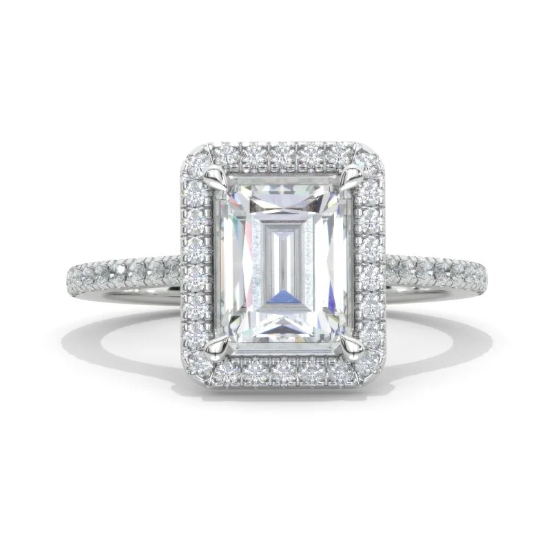 3 Carat Giliarto Emerald Cut Moissanite Halo Engagement Ring