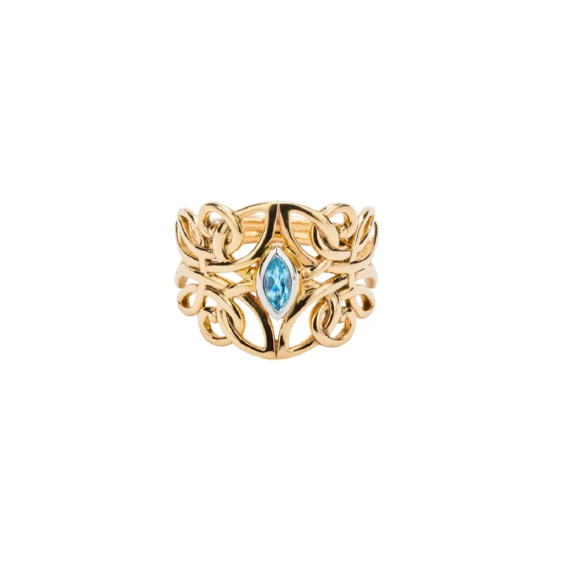 10k Yellow and White Gold London Blue Topaz Guardian Angel Ring