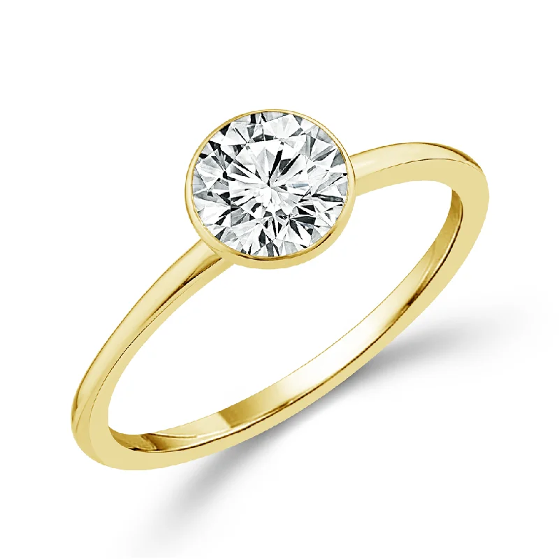 14K Yellow Gold 2.00Ct Round Lab Grown Diamonds Bezel Set Solitaire Engagement Ring