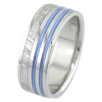 Meteorite Offset Blue Stripes Ring