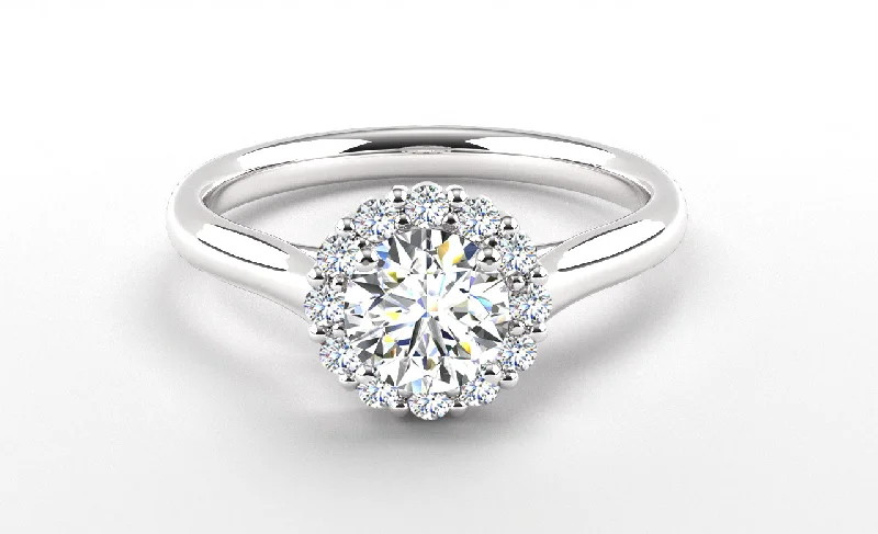 Fairtrade White Gold Round Brilliant Cut Lab Created Diamond Halo Engagement Ring