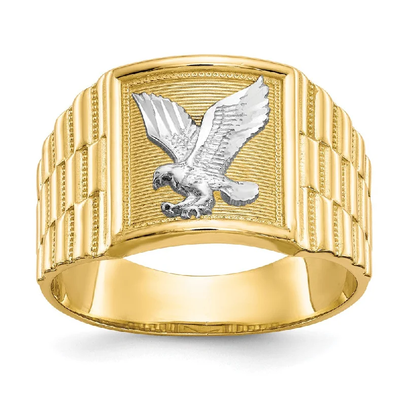 10k Yellow Gold and Rhodium Men's Eagle Ring