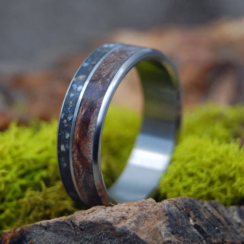 Beach Heart | Men's Icelandic Black Beach Sand, Dark Maple Wood & Titanium Wedding Ring