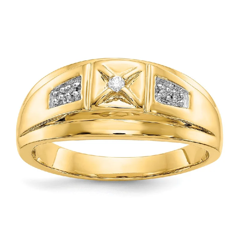 14k Yellow Gold and Rhodium Diamond Mens Ring