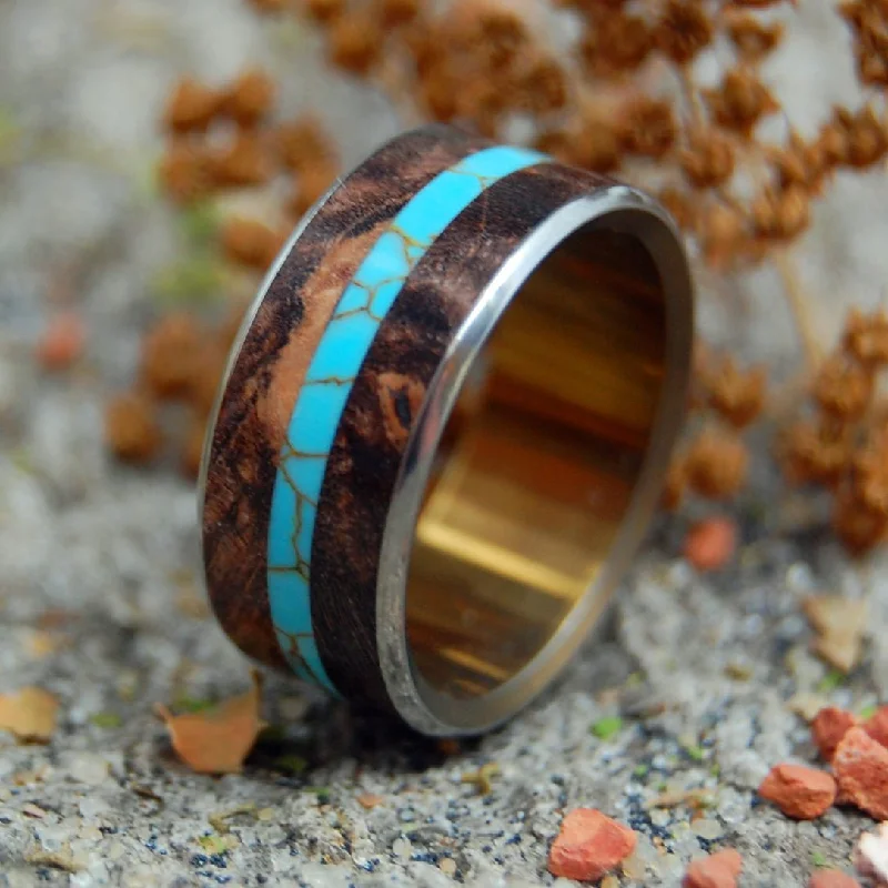 The Stonecutter | Men's Spalted Maple Wood, Turquoise & Titanium Wedding Ring