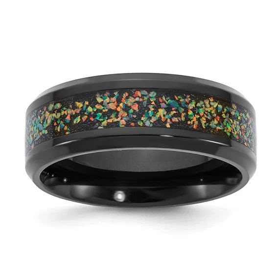 Titanium Black IP-plated Multi-color Opal Inlay 8mm Band