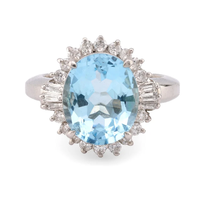 Vintage 4.24 Carat Aquamarine Diamond Platinum Cocktail Ring