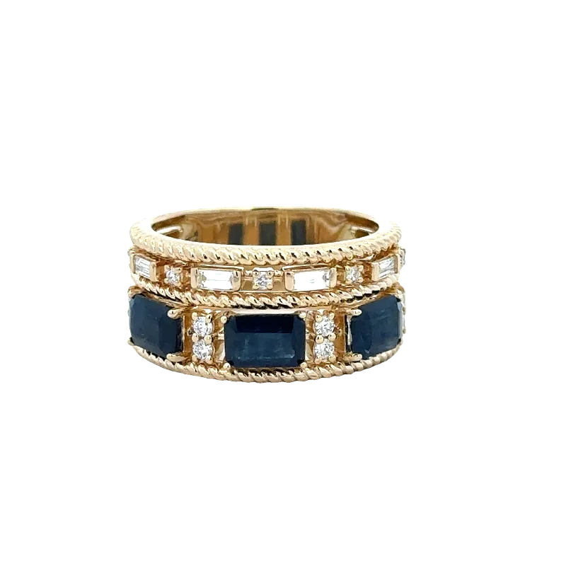 Sapphire and Diamond Stack Band Ring in Yellow GOld