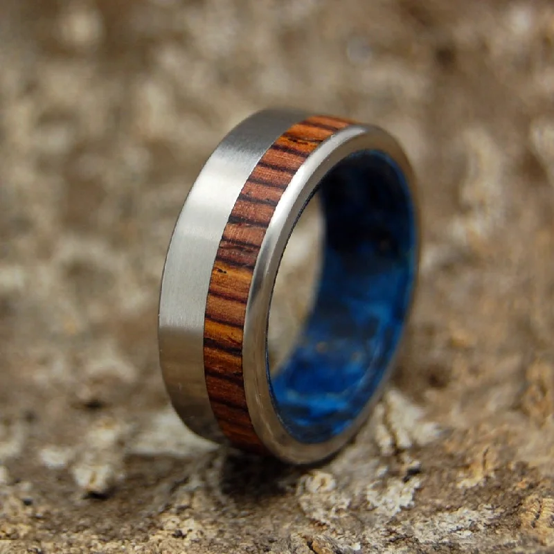 Private Universe | Men's Cocobolo Wood, Blue Box Elder Wood & Titanium Wedding Ring