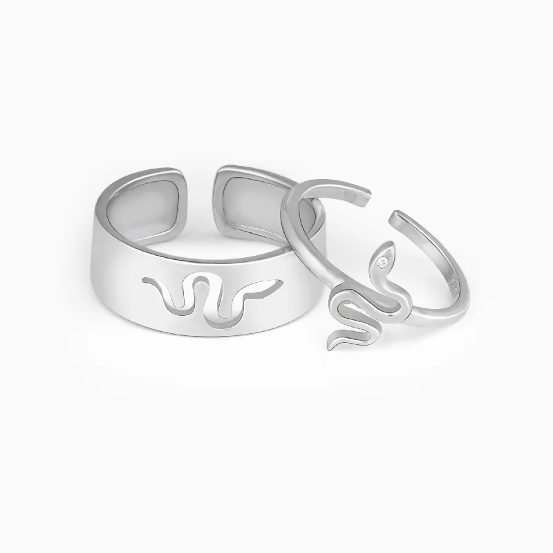 Silver Snake Charmer Couple Rings