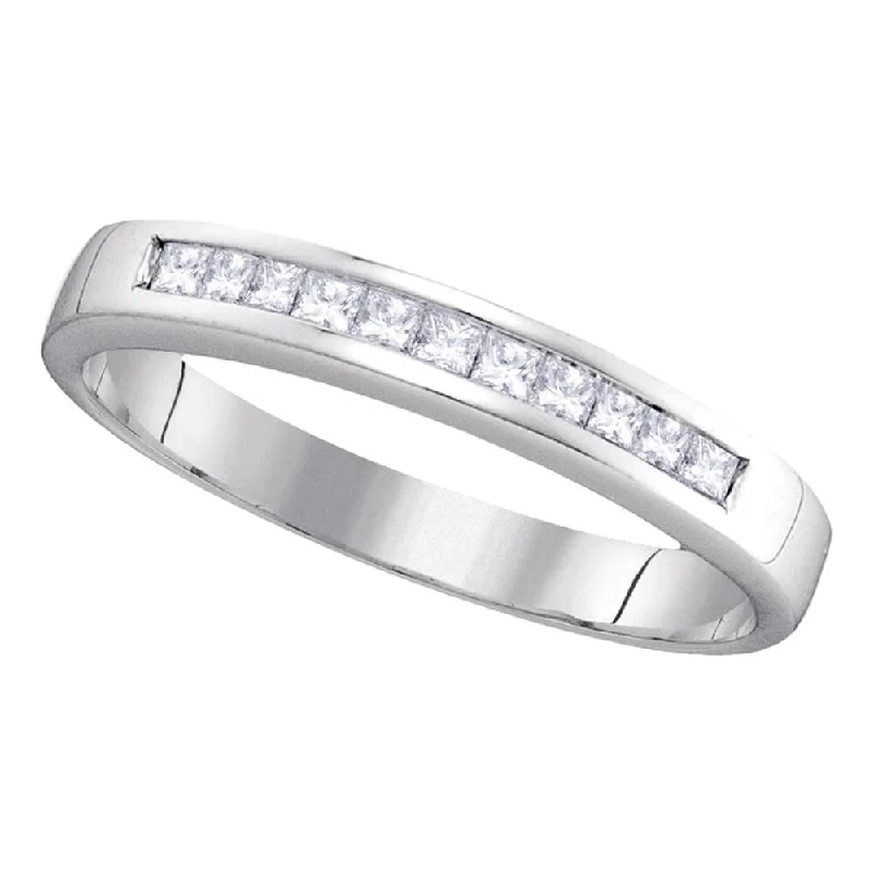 14kt White Gold Womens Princess Channel-set Diamond Single Row Wedding Band Ring ( 1/4 Cttw , - Size 8I1-I2 Clarity ,G-H Color)