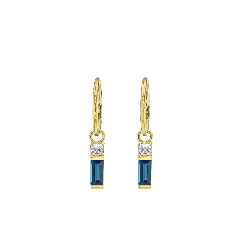 Topaz Baguette and Diamond Sleeper Earrings