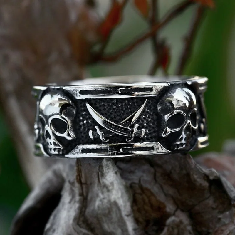 Men's Punk Double Scythe Skull Ring