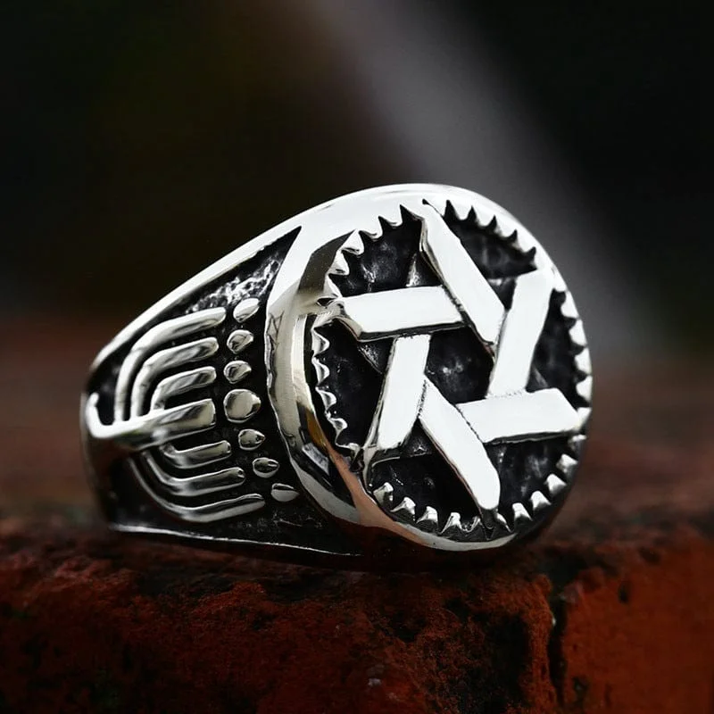 Men's Punk Hollowed Star Waved Ring