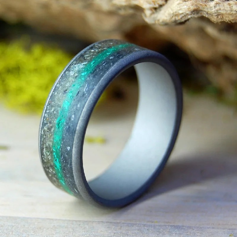 Ground Earth | Men's Titanium, Beach Sand & Ground Malachite Wedding Ring