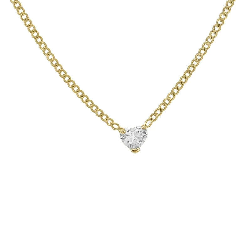 Yellow Gold White Diamond Heart Necklace