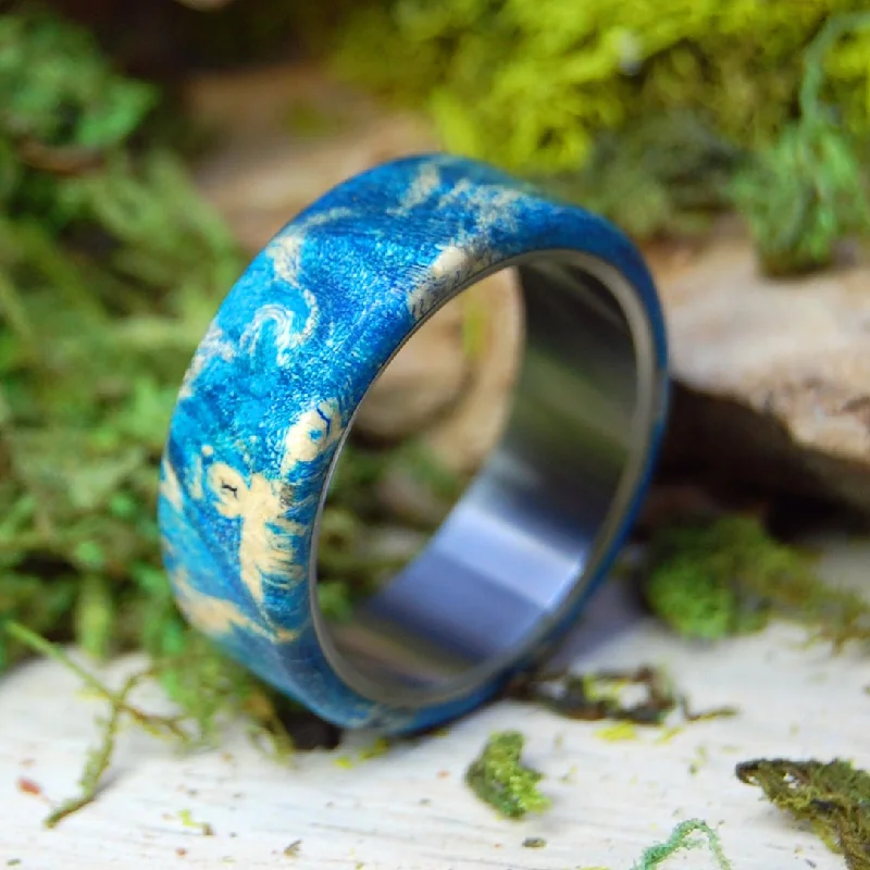 Light Reflection | Men's Light Blue Box Elder Wood & Titanium Wedding Ring