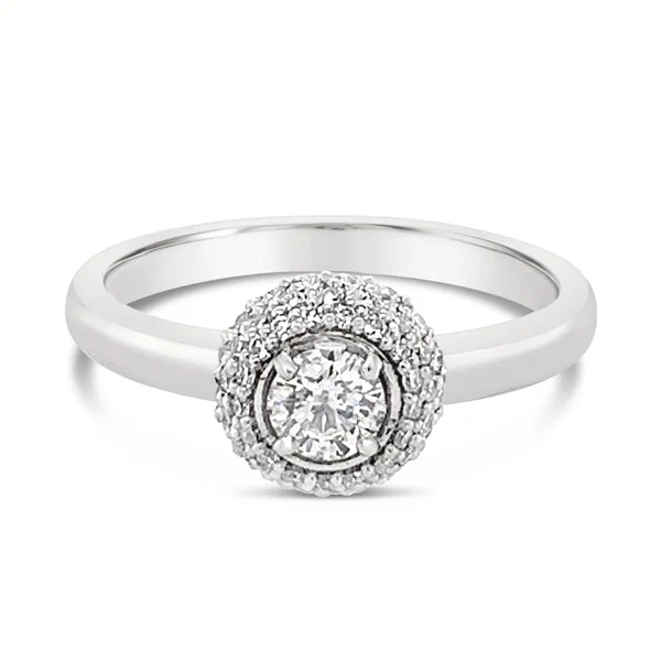 18ct White Gold Diamond Halo Aurora Ring