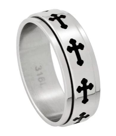 Latin Cross Spinner Band in Stainless Steel -8mm