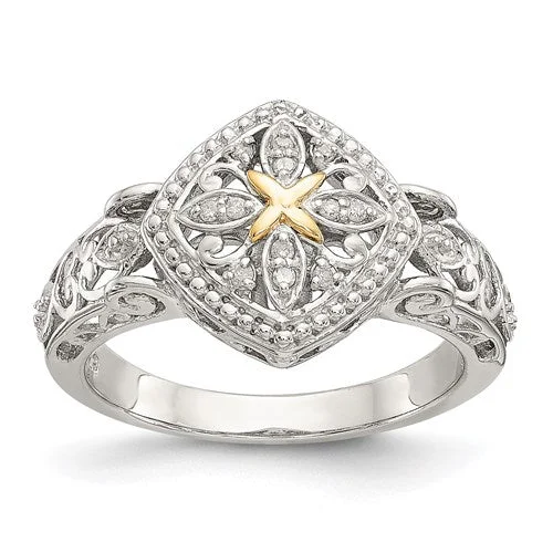 Shey Couture Sterling Silver w/ 14k Gold Accent Filigree Diamond Ring