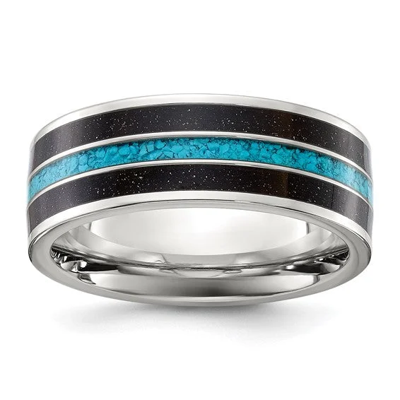 Titanium Turquoise and Black Star Sandstone Inlay 8mm Band