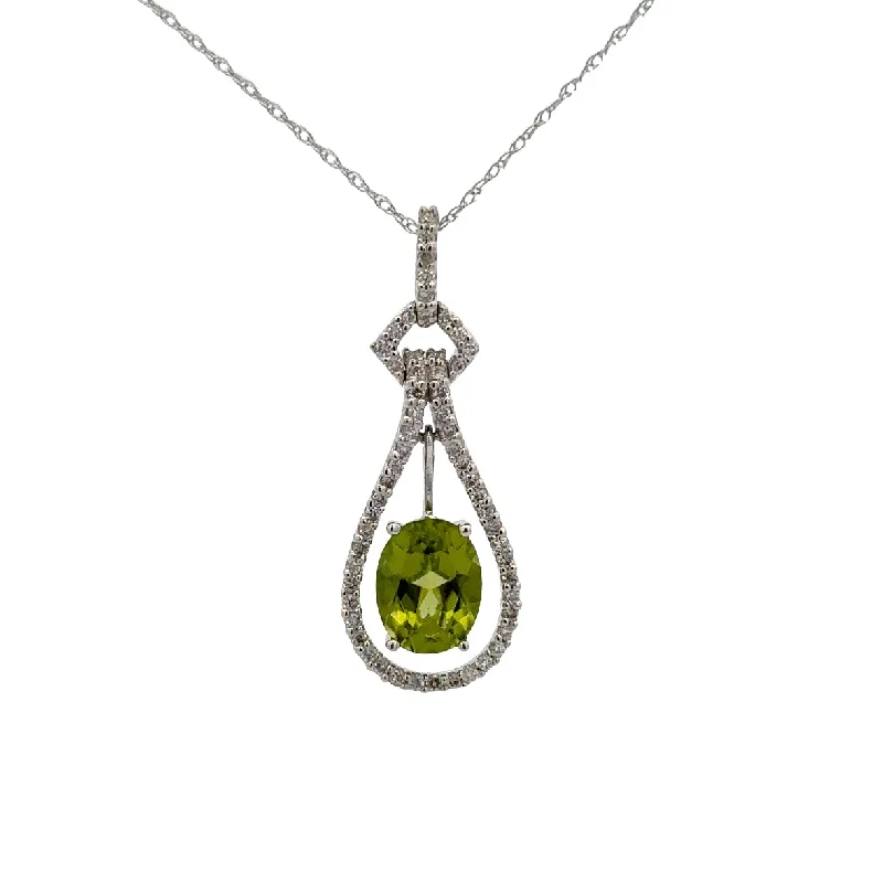 Peridot and Diamond Pendant in White Gold