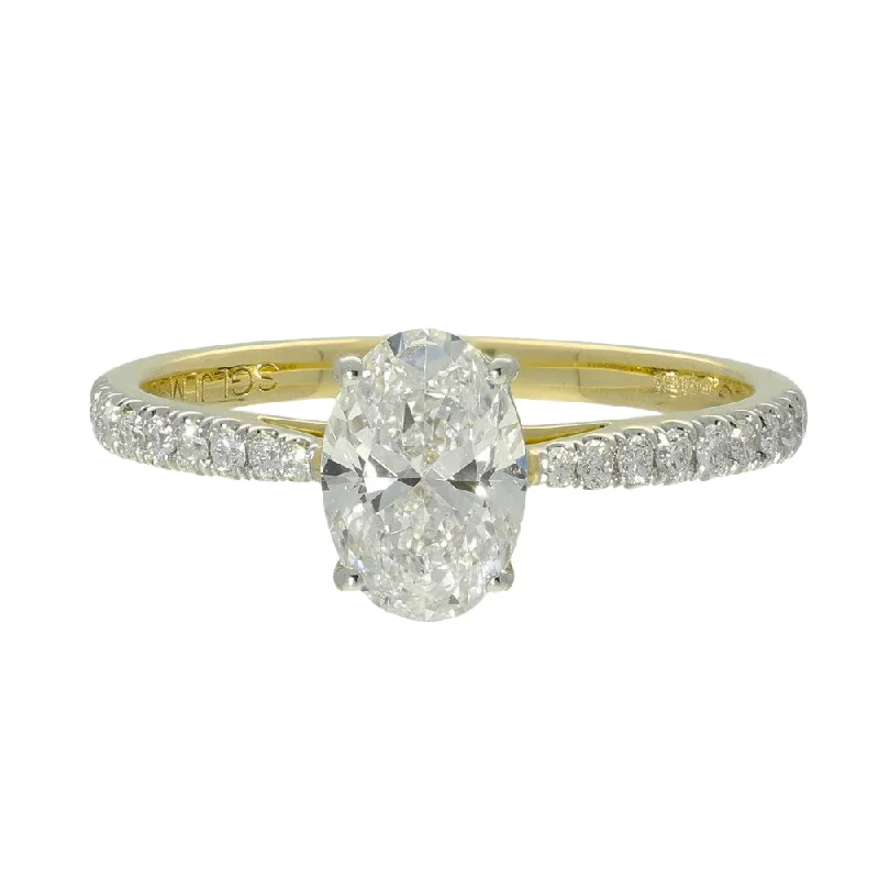 9ct Yellow Gold Laboratory-Grown 1ct Oval Diamond Solitaire Ring with Diamond Shoulders