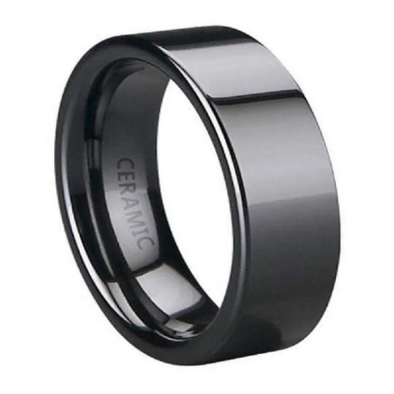 Men's Black Ceramic Band Flat Profile and Glossy Finish | 6mm